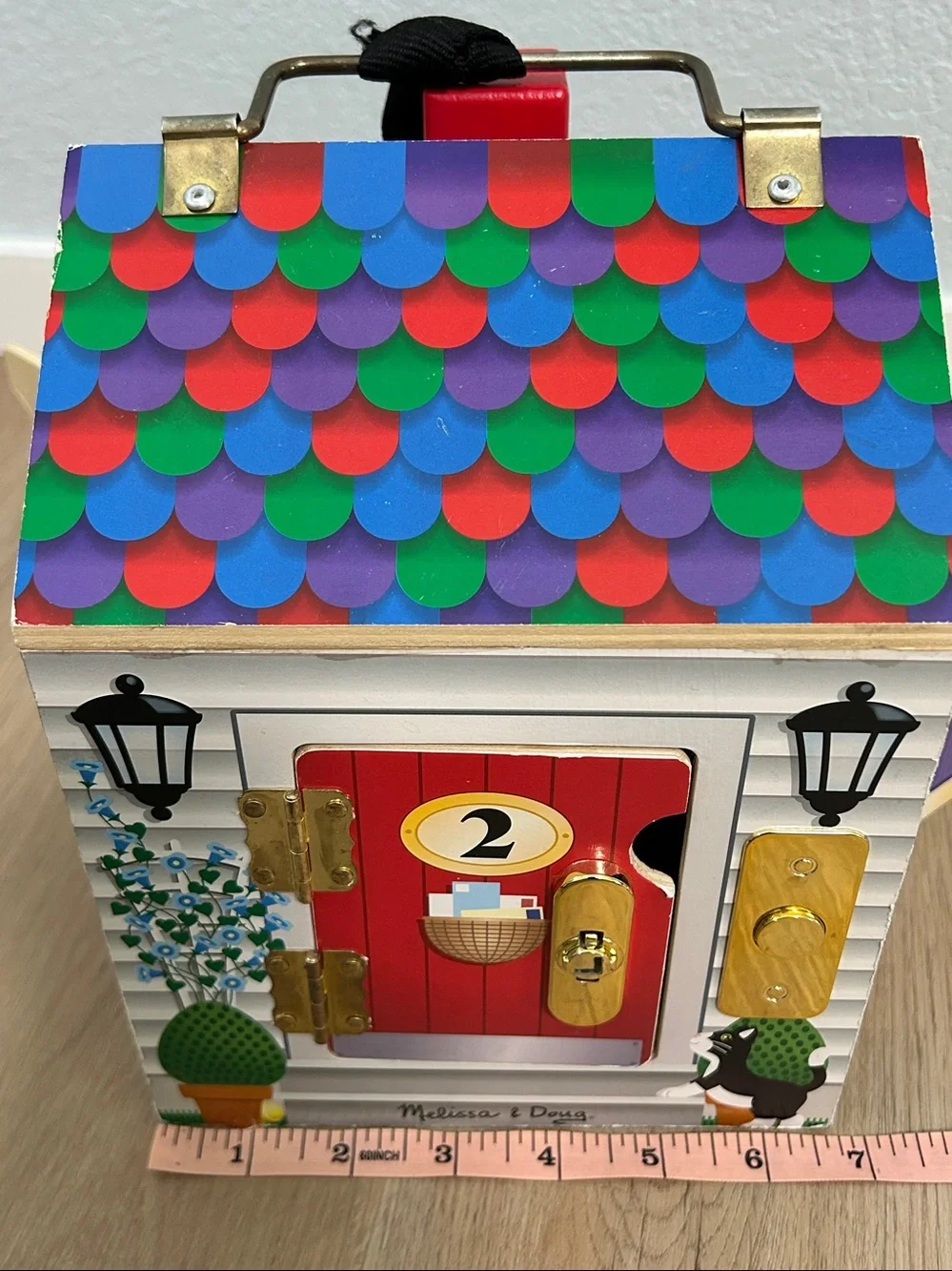 Melissa & DougTake-Along Wooden Doorbell Dollhouse -Doorbell Sounds, Keys-Toy